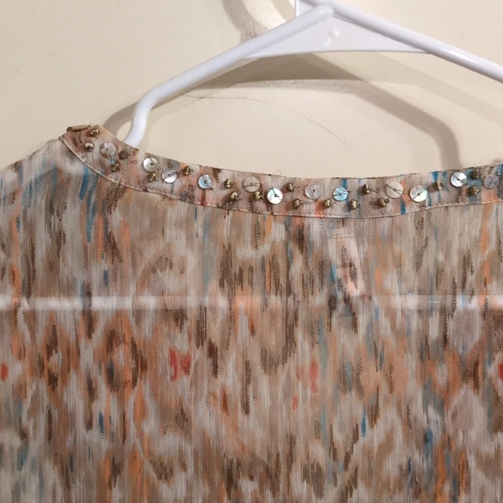 Chicos Tunic: Sheer, Abstract Print Embellished With Beads & Rhinestones, V-Neck - Picture 12 of 16